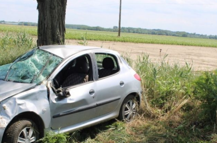 Fának ütközött, majd oldalára borult egy autós Kóny közelében