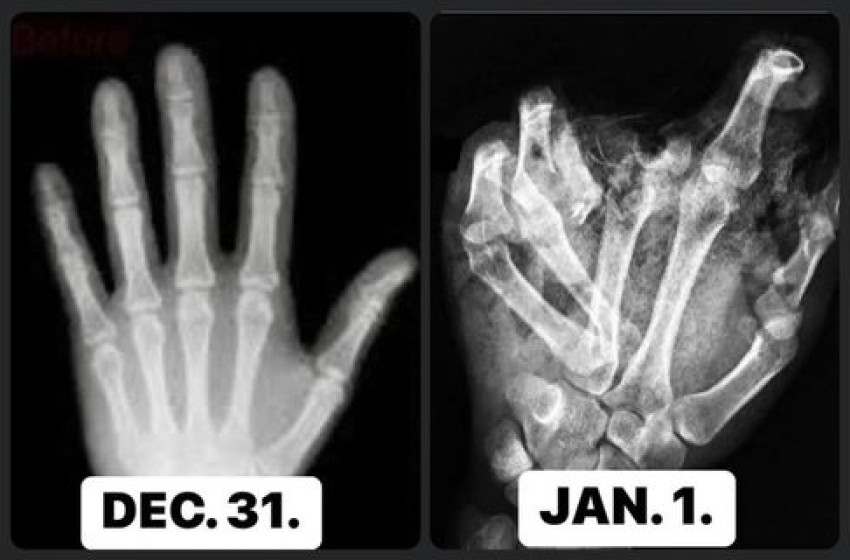 Szétroncsolt kéz röntgenképével figyelmeztetnek a mentők a petárdázás veszélyeire