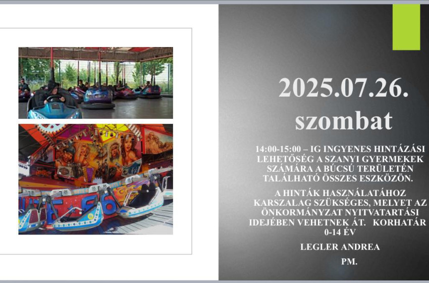 Ingyenes ringlispír használat a szanyi gyermekeknek a jövő heti búcsú idején