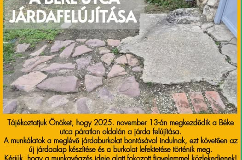 Megkezdődött a járdafelújítás a Béke utcában Rábapordányban