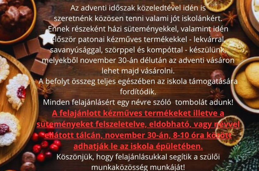 Közösségi összefogással készül az adventi időszakra a rábapatonai Petőfi Sándor Általános Iskola