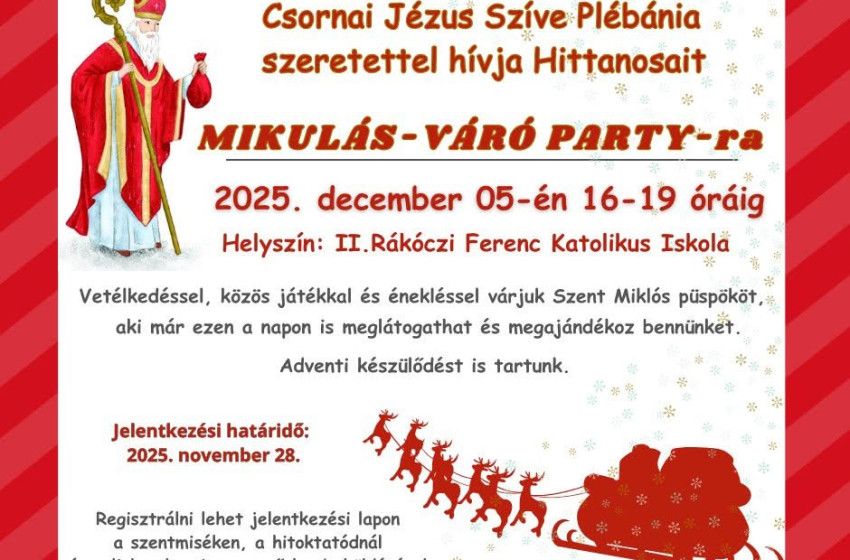 Mikulás-váró partyra hívja hittanosait a csornai Jézus Szíve Plébánia