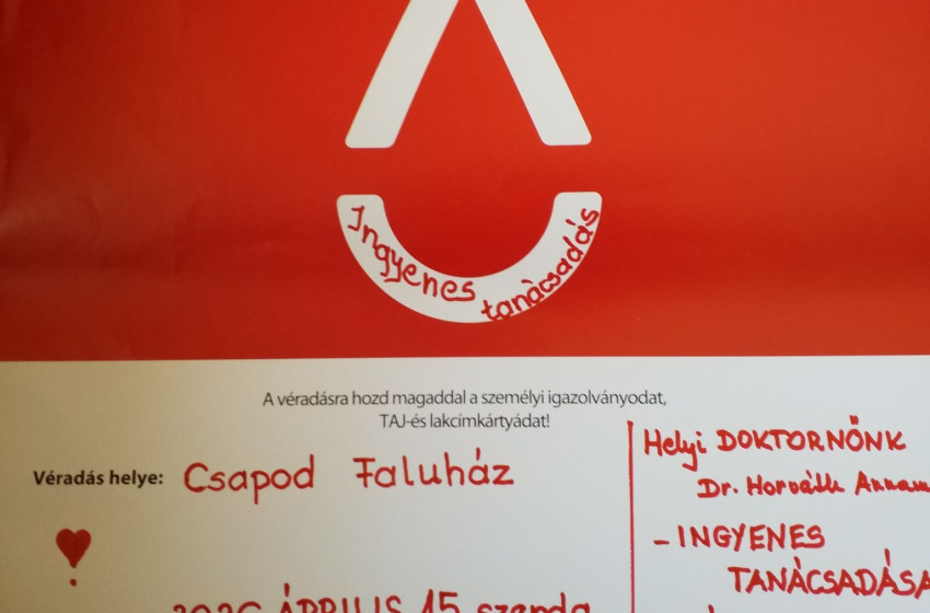 Véradásra hívják a lakosokat Csapodon