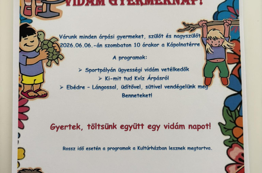 Vidám gyermeknapra várják a családokat Árpáson