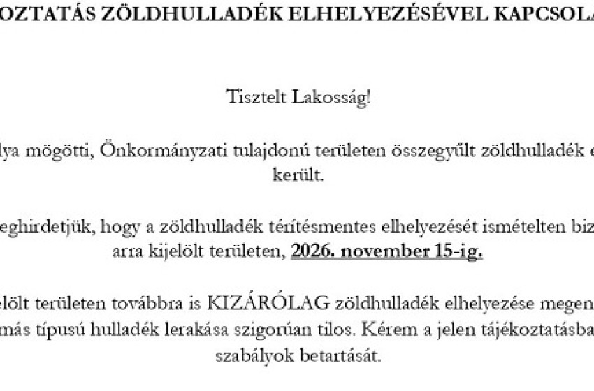 Ismét ingyenesen helyezhető el a zöldhulladék Osliban – november 15-ig él a lehetőség